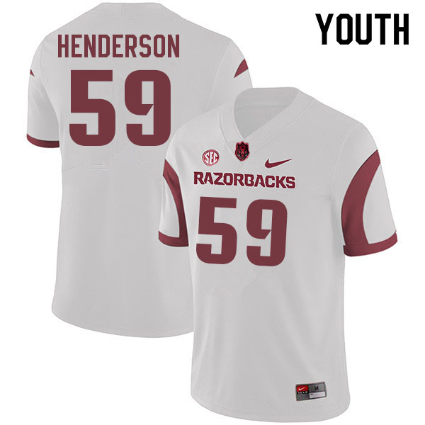 Youth #59 Eli Henderson Arkansas Razorbacks College Football Jerseys Sale-White - Click Image to Close